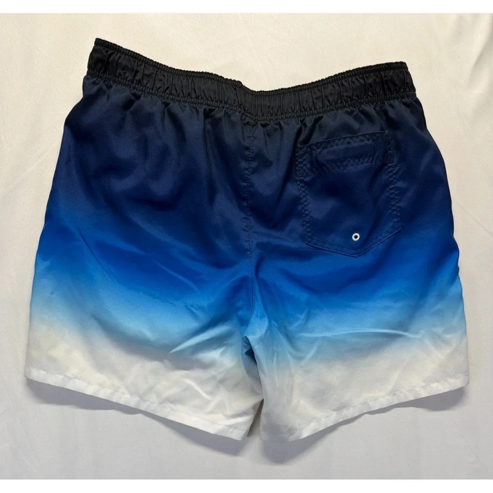 Hollister California Ombre Swim Trunks Shorts Men XL Blue White Drawstring Waist